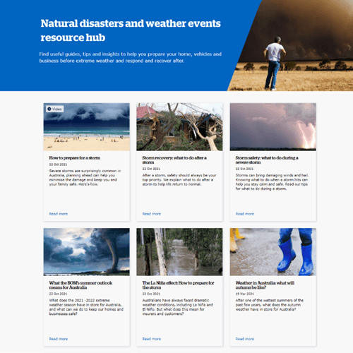 Screen shot of natural disasters and weather events hub